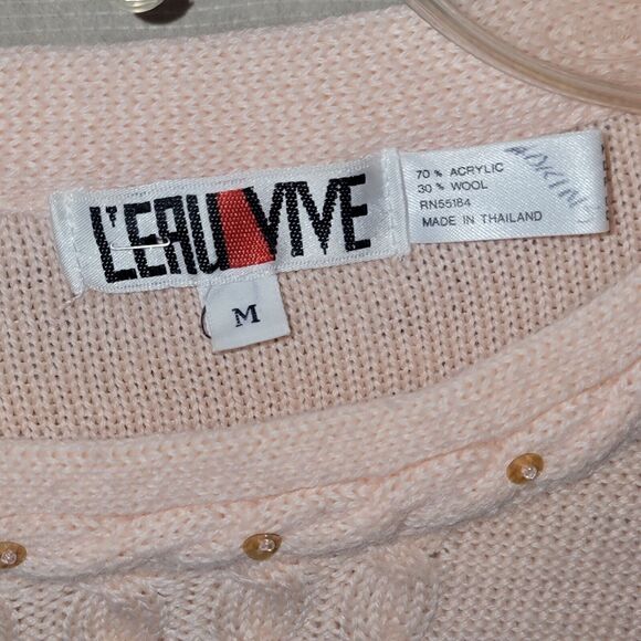 Pink Angora Sequin Sweater Womens Medium Wool Blend Winterwear Pastel Feminine - Picture 5 of 12